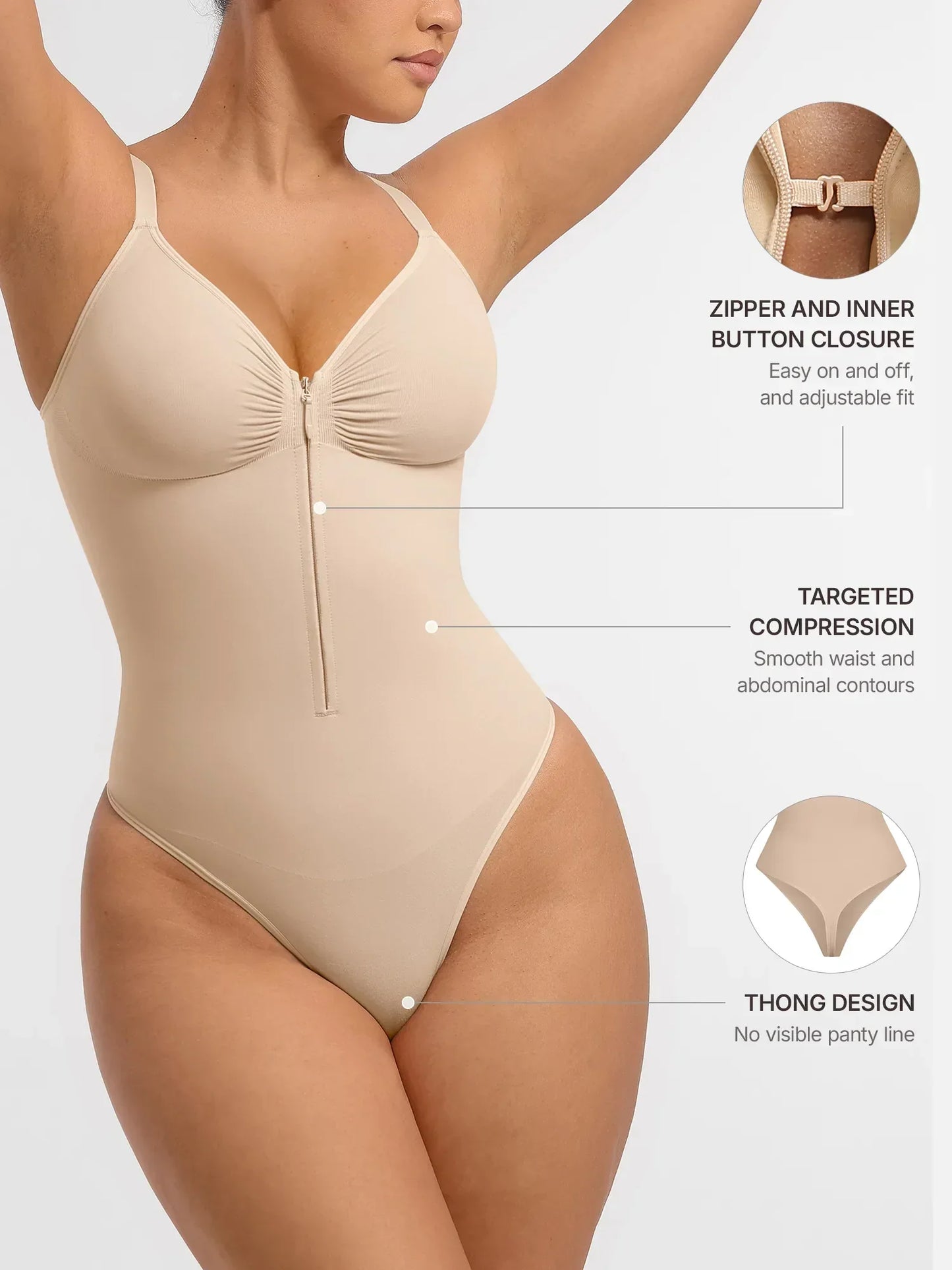 Women's Seamless Shaping Bodysuit with Zip for All-Day Wear