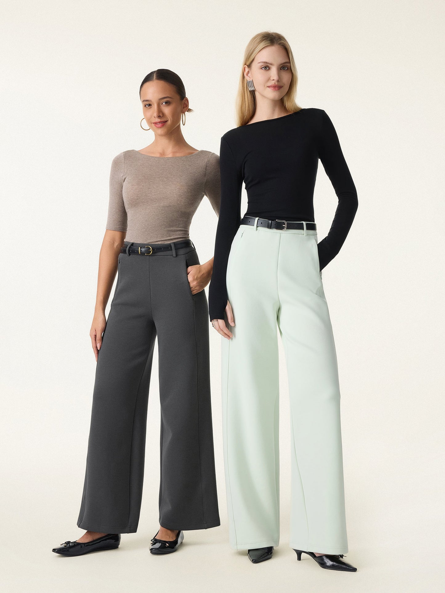 Women's Slimming High Rise Wide Leg Trousers for Workdays
