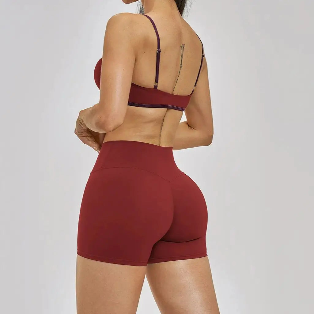 Women's Sports Set with Bra and High-Waisted Shorts for Gym