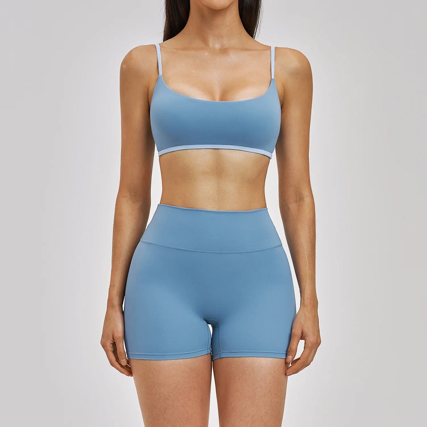 Women's Sports Set with Bra and High-Waisted Shorts for Gym