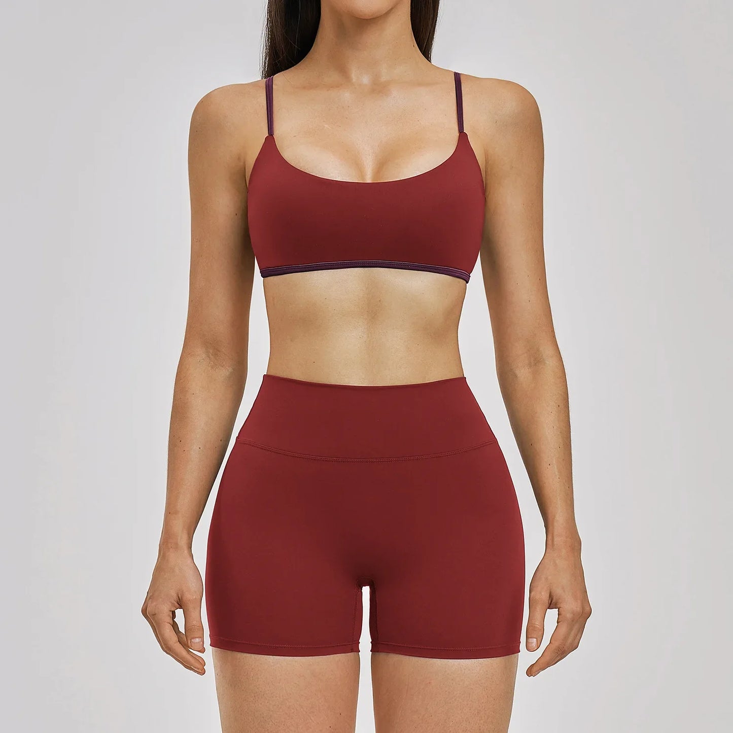Women's Sports Set with Bra and High-Waisted Shorts for Gym