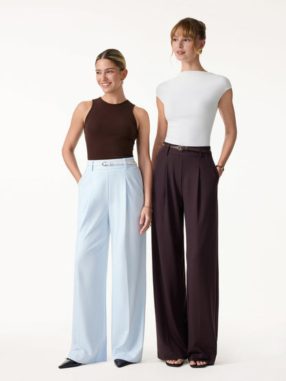 Women's Stretchy Wide Leg Pants with High Rise for Office
