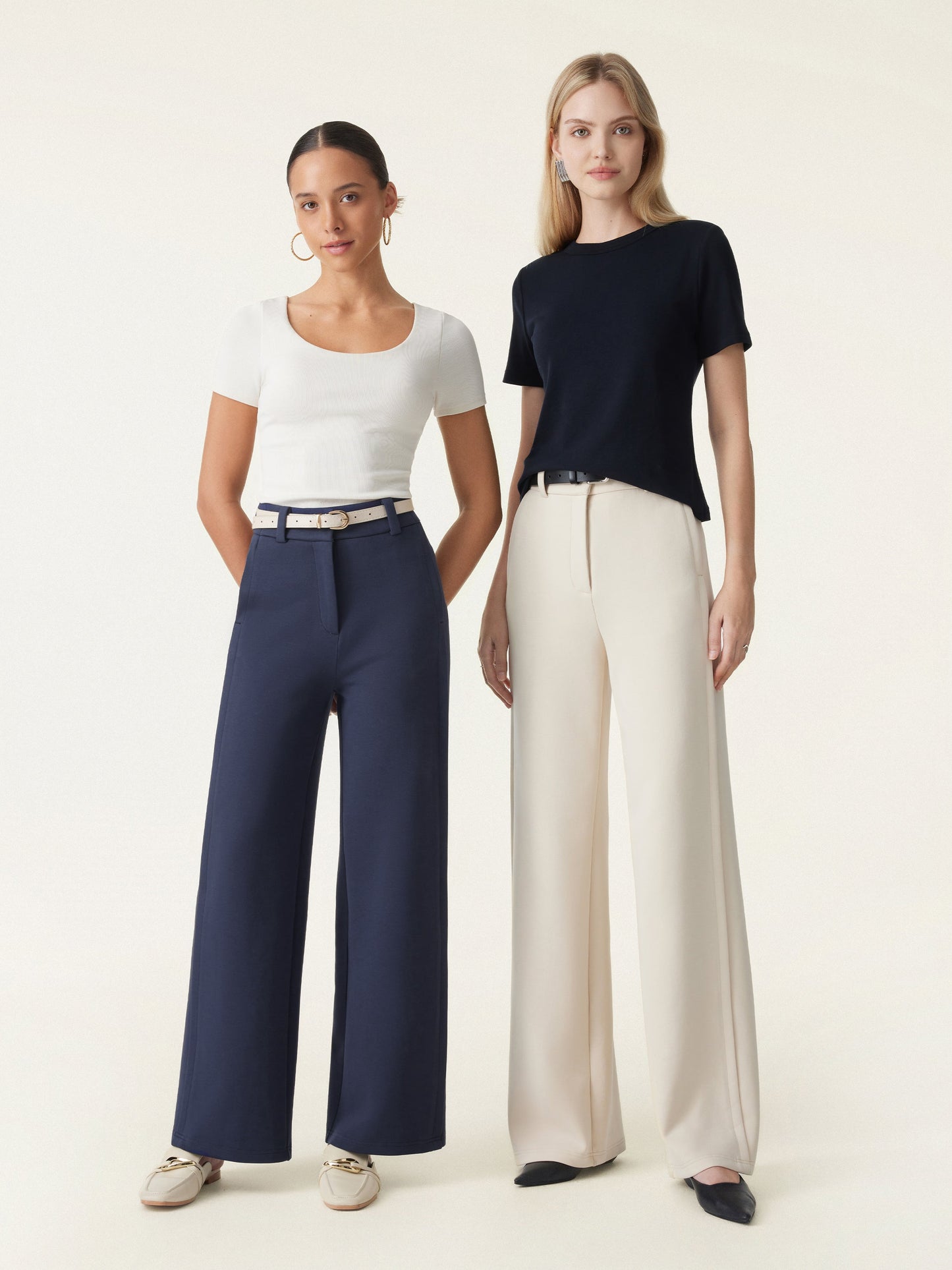 Women's Stretchy Wide-Leg Trousers with Fly-Front for Work