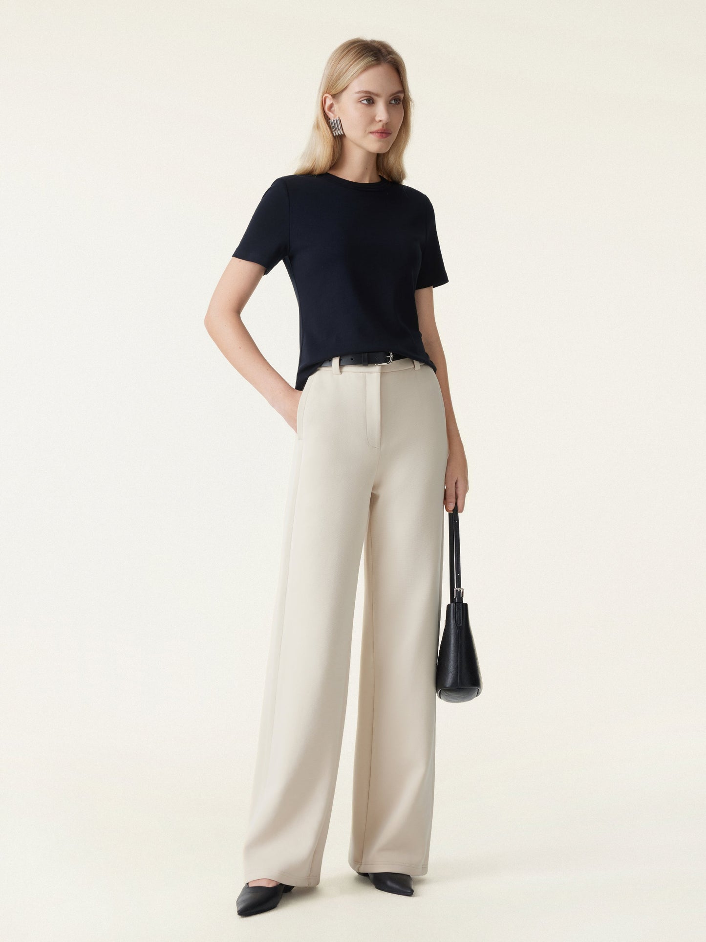 Women's Stretchy Wide-Leg Trousers with Fly-Front for Work