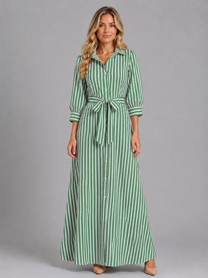 Women's Striped Maxi Dress with Self-tie Waist for Casual