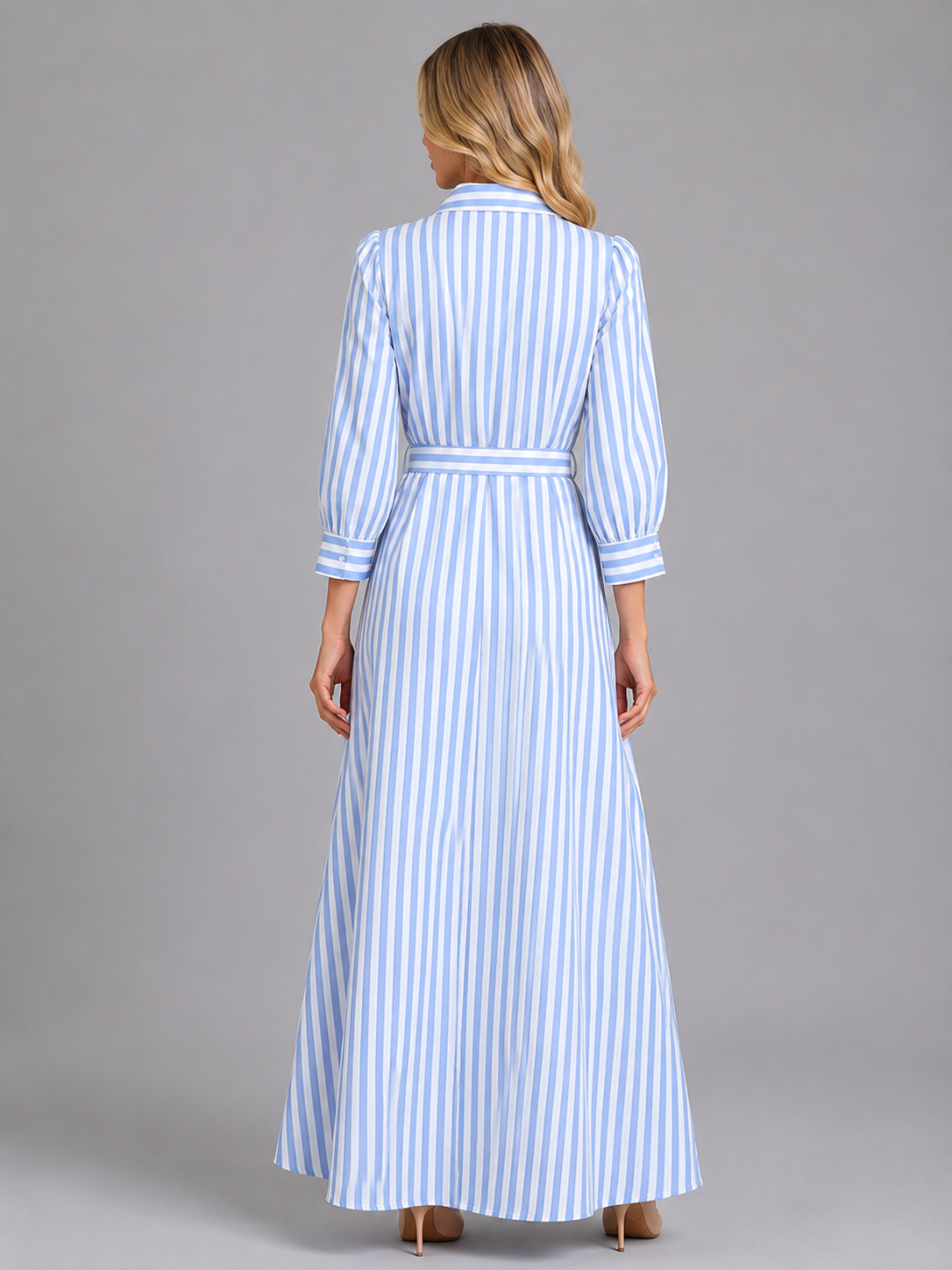 Women's Striped Maxi Dress with Self-tie Waist for Casual