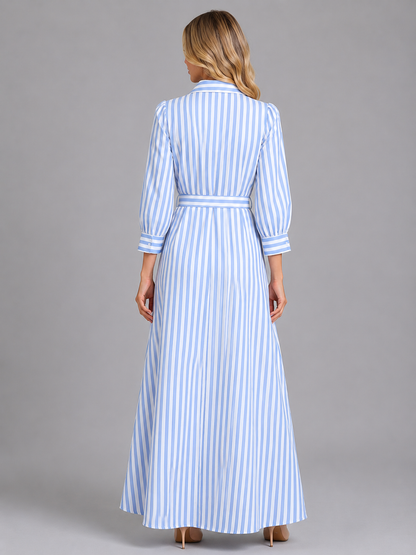Women's Striped Maxi Dress with Self-tie Waist for Casual