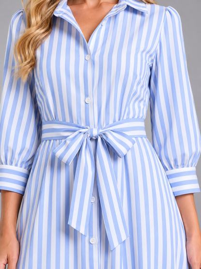 Women's Striped Maxi Dress with Self-tie Waist for Casual
