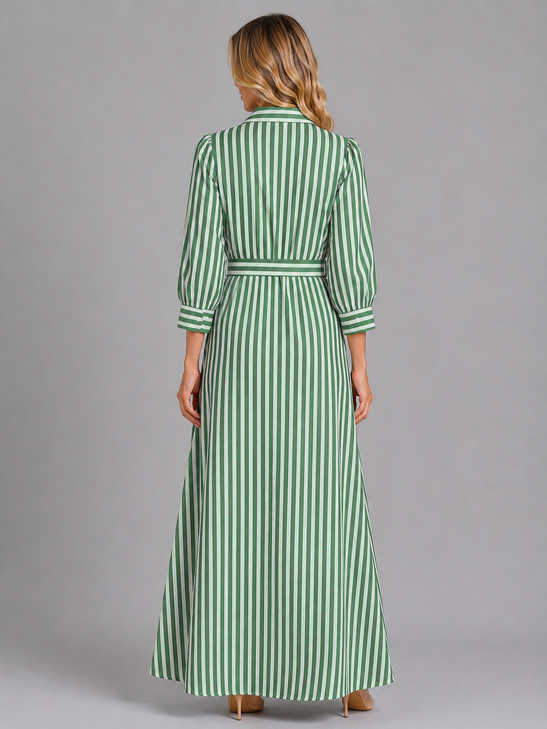 Women's Striped Maxi Dress with Self-tie Waist for Casual