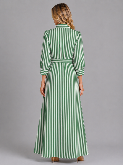 Women's Striped Maxi Dress with Self-tie Waist for Casual