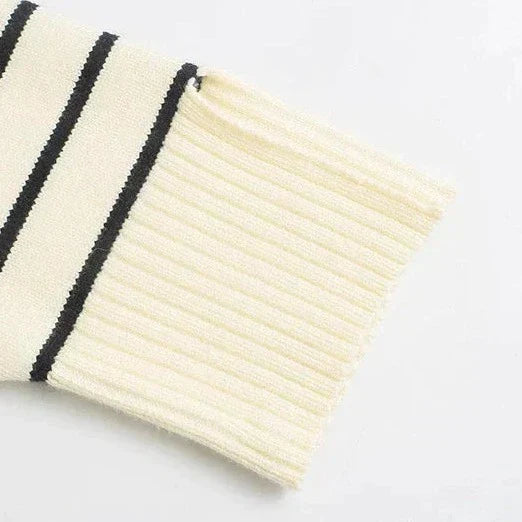 Women's Striped Knit Sweater for Work with Half-Zip