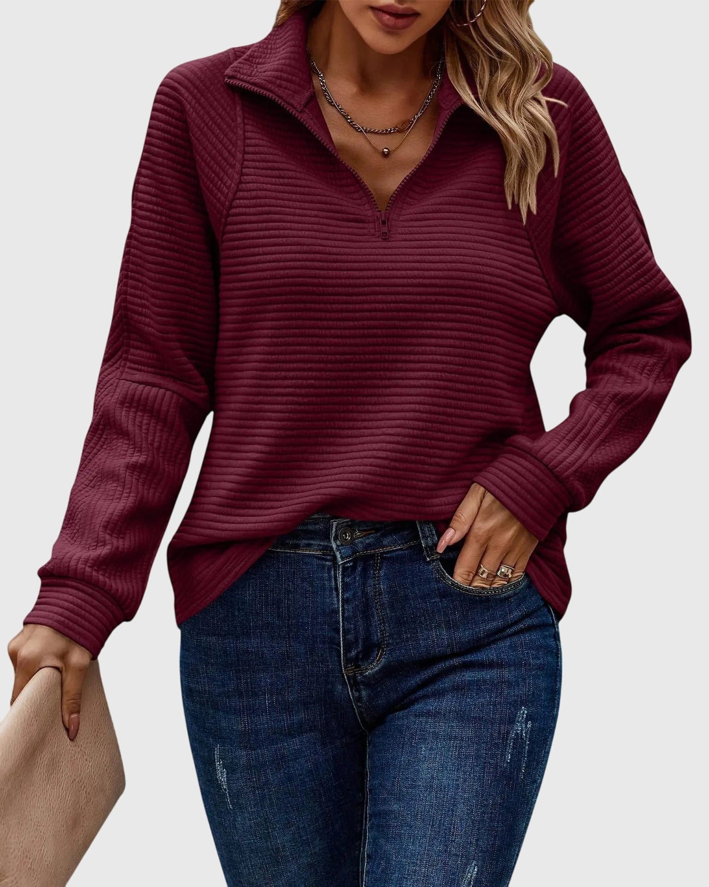 Women's Sweater with Zip-front for All-Year Layering