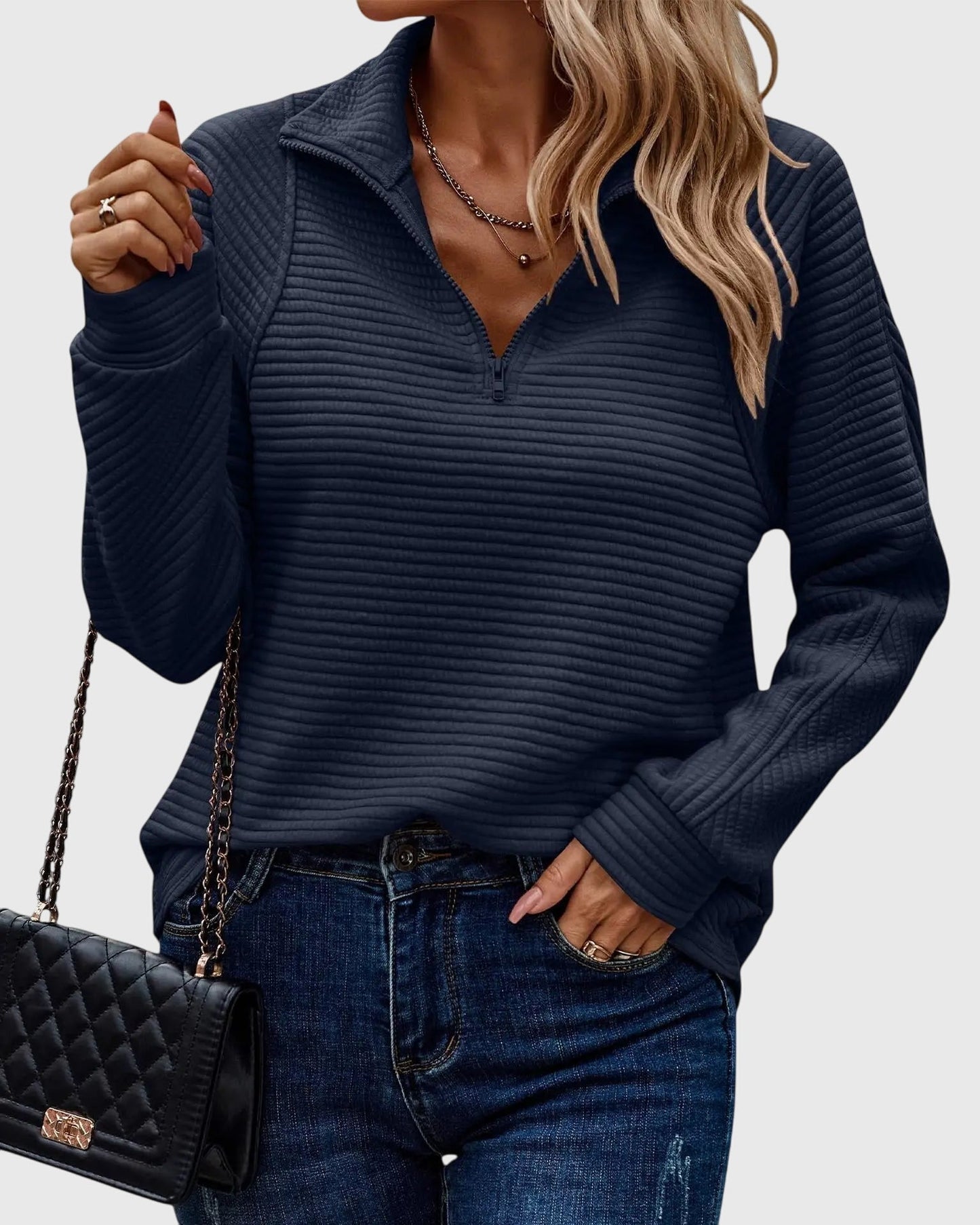 Women's Sweater with Zip-front for All-Year Layering