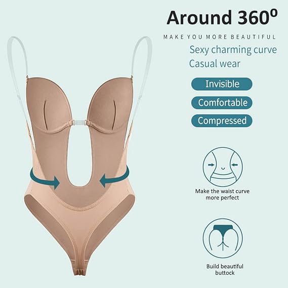 Women's Thong Bodysuit with Built-in Bra for Backless