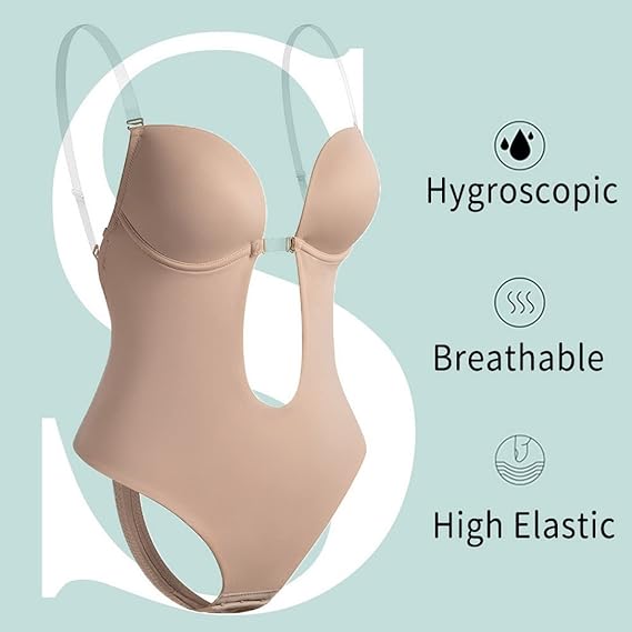 Women's Thong Bodysuit with Built-in Bra for Backless