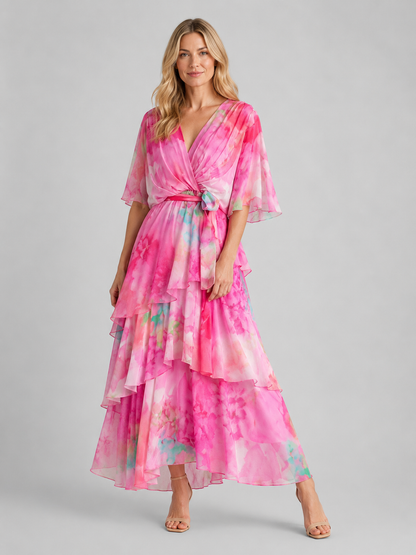 Women's Tiered Maxi Dress with Flowing Silhouette for Weddings