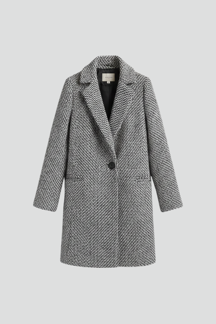 Women's Woven Coat with Blazer Collar Detail for Work