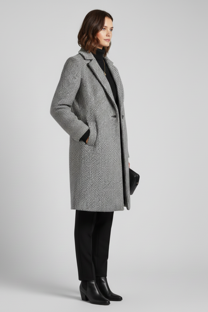 Women's Woven Coat with Blazer Collar Detail for Work