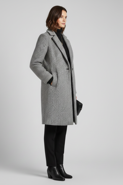 Women's Woven Coat with Blazer Collar Detail for Work