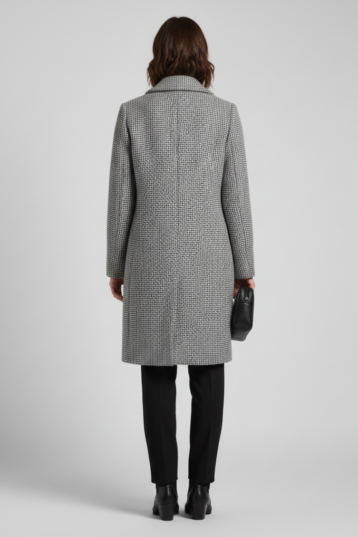 Women's Woven Coat with Blazer Collar Detail for Work