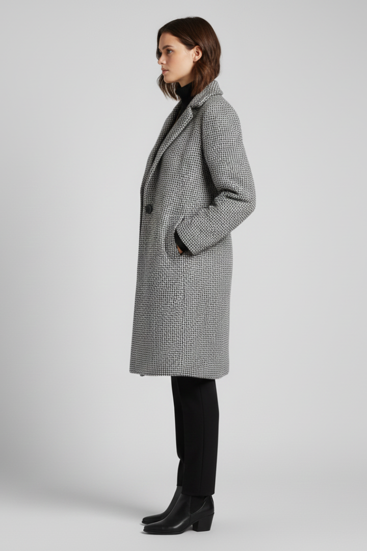 Women's Woven Coat with Blazer Collar Detail for Work