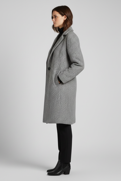 Women's Woven Coat with Blazer Collar Detail for Work