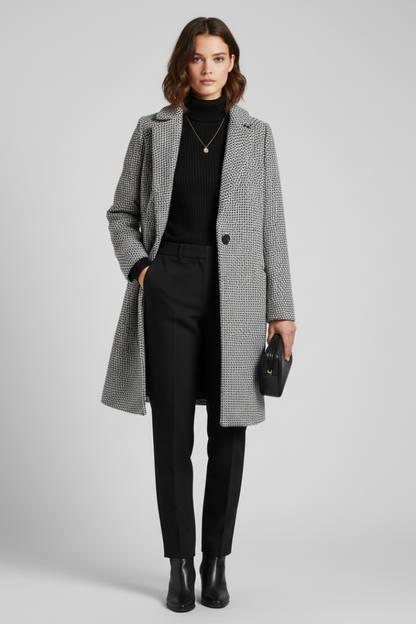 Women's Woven Coat with Blazer Collar Detail for Work