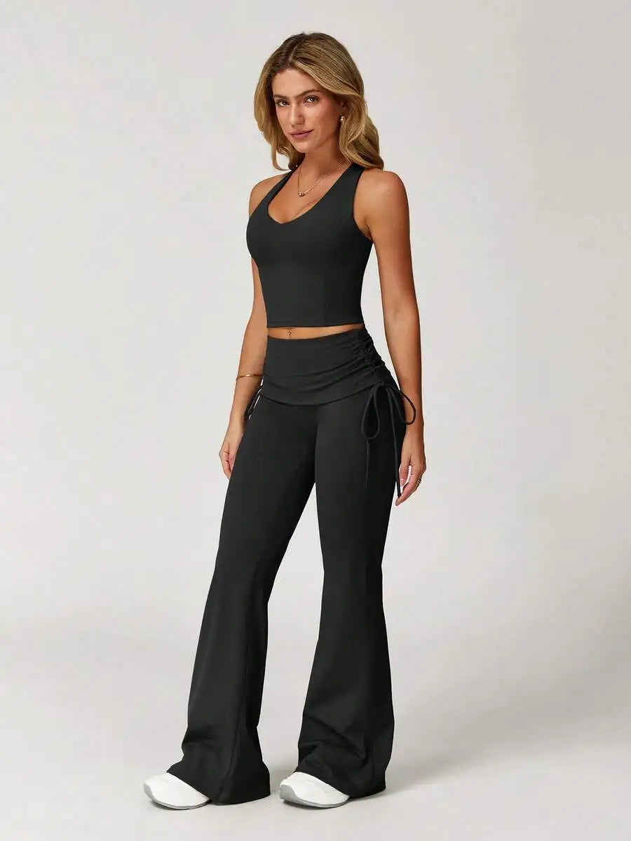 Women's Yoga Set with Vest and Flared Pants for Yoga