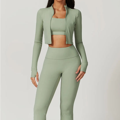 Women's Yoga Set with Zip Long Sleeve for Gym Workouts