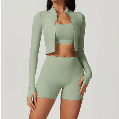 Women's Yoga Set with Zip Long Sleeve for Gym Workouts