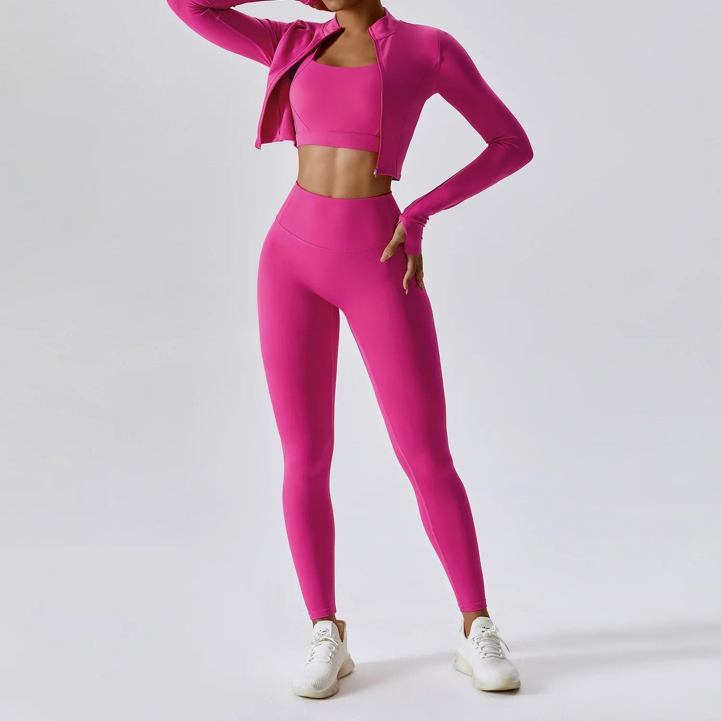 Women's Yoga Set with Zip Long Sleeve for Gym Workouts