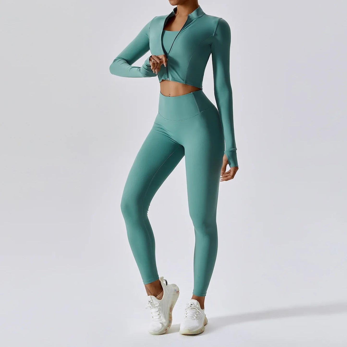 Women's Yoga Set with Zip Long Sleeve for Gym Workouts