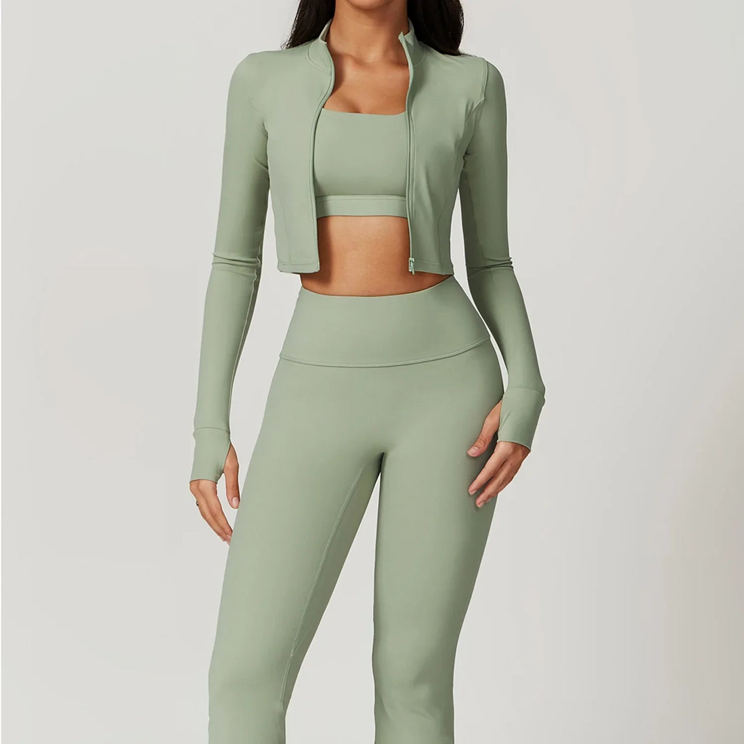 Women's Yoga Set with Zip Long Sleeve for Gym Workouts