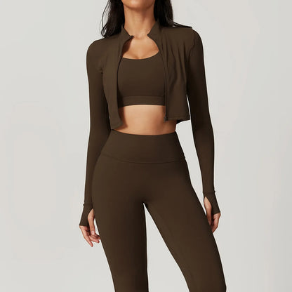 Women's Yoga Set with Zip Long Sleeve for Gym Workouts