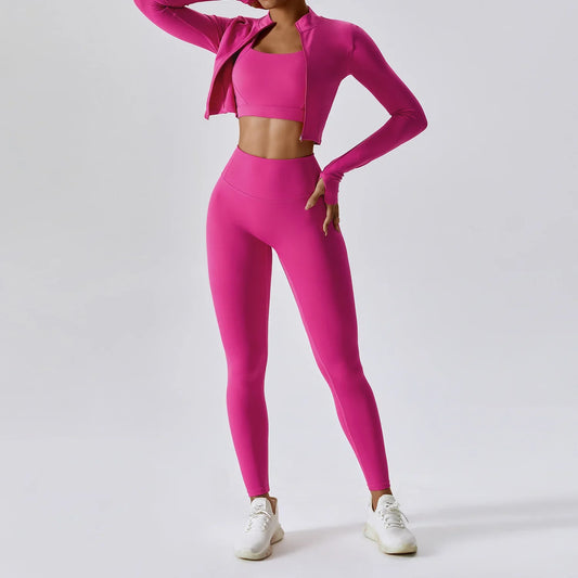 Women's Yoga Set with Zip Long Sleeve for Gym Workouts