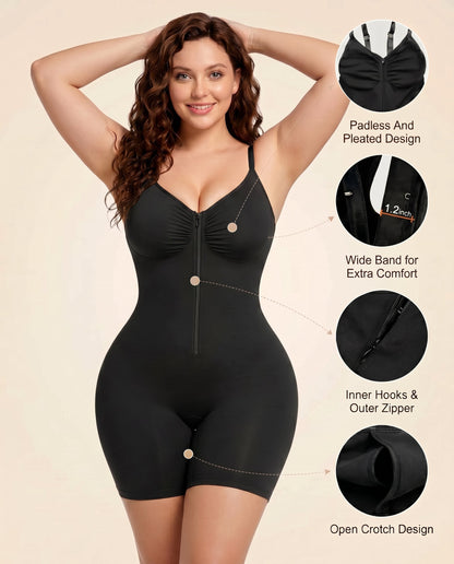 Women's Zip Front Bodysuit with Tummy Control for Smoothing
