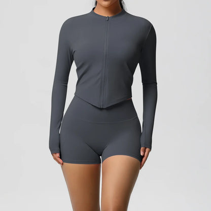 Women's Zipper Jacket Set with Curve-Hugging Fit for Gym