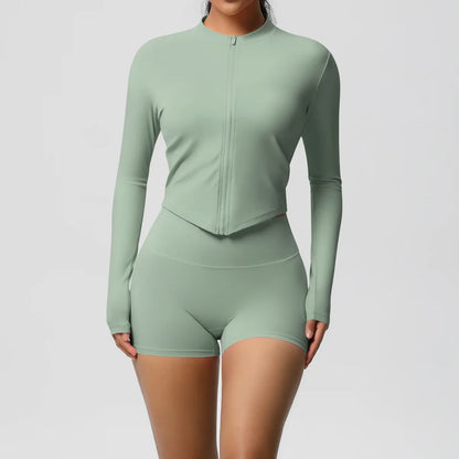 Women's Zipper Jacket Set with Curve-Hugging Fit for Gym
