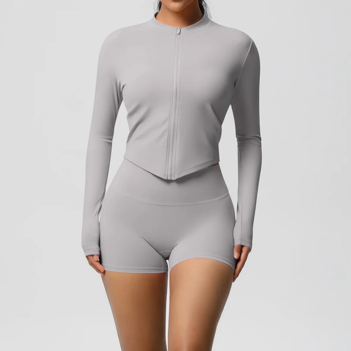 Women's Zipper Jacket Set with Curve-Hugging Fit for Gym