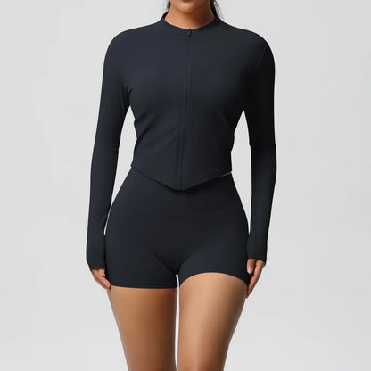 Women's Zipper Jacket Set with Curve-Hugging Fit for Gym