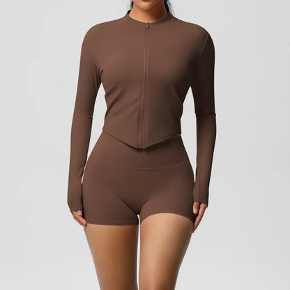Women's Zipper Jacket Set with Curve-Hugging Fit for Gym