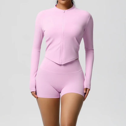 Women's Zipper Jacket Set with Curve-Hugging Fit for Gym