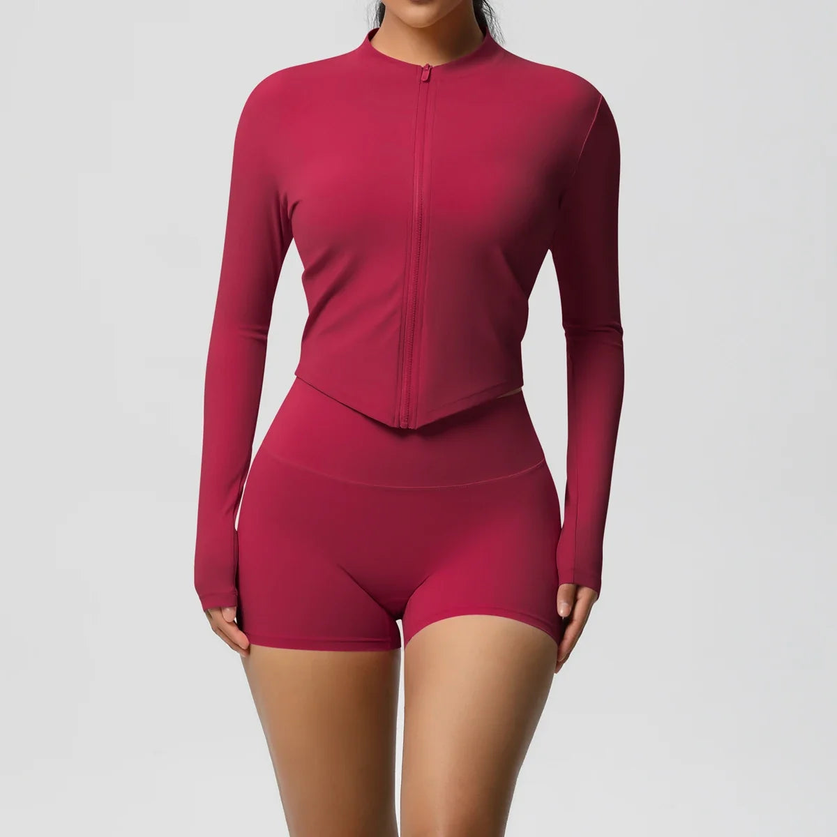 Women's Zipper Jacket Set with Curve-Hugging Fit for Gym