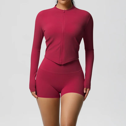 Women's Zipper Jacket Set with Curve-Hugging Fit for Gym