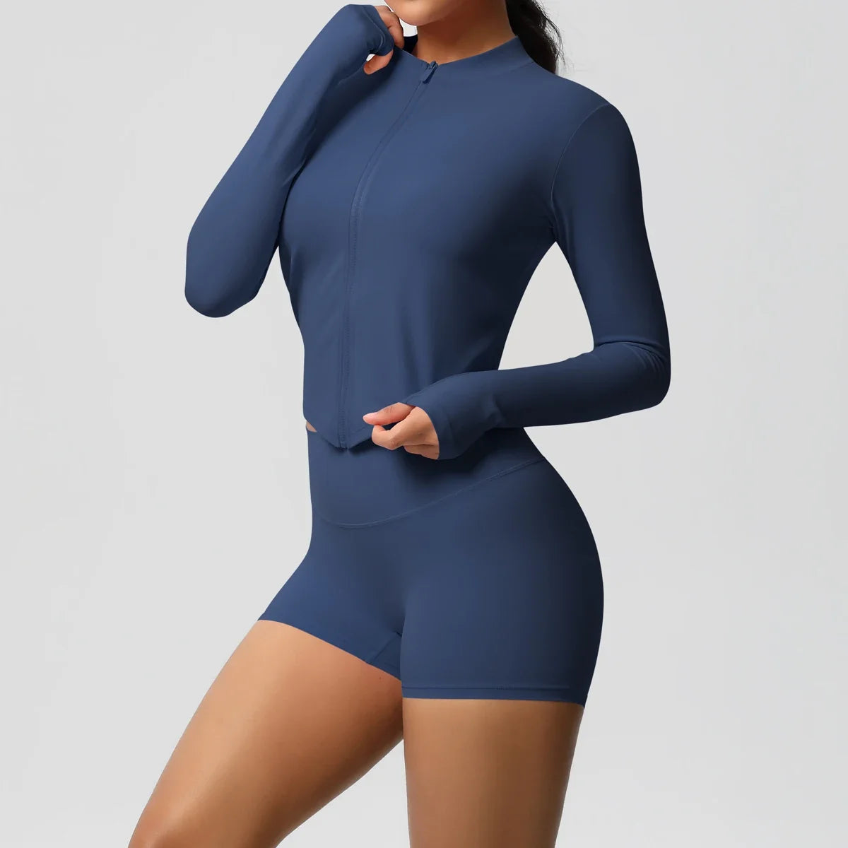 Women's Zipper Jacket Set with Curve-Hugging Fit for Gym