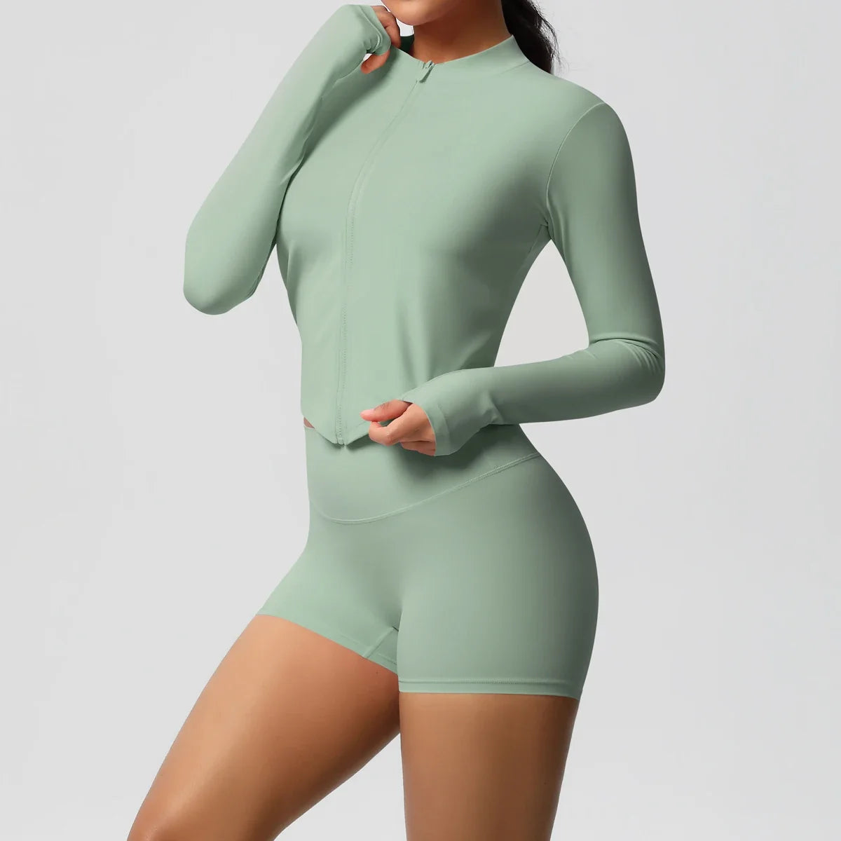 Women's Zipper Jacket Set with Curve-Hugging Fit for Gym