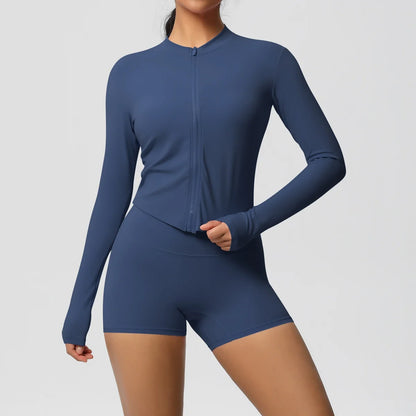 Women's Zipper Jacket Set with Curve-Hugging Fit for Gym